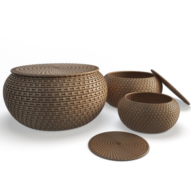 rattan braided baskets 3D-Modell .c4d .max .obj .3ds .fbx .stl .blend 