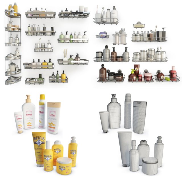 bathoom products and metallic shelves 3D Модель .c4d .max .obj .3ds .fbx .stl .blend 