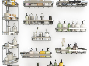 bathoom products and metallic shelves 3D Модель
