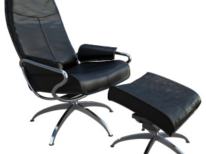 relax leather armchair with footstool 3D Model