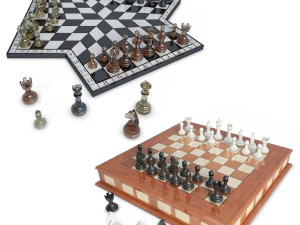 체스 게임 2인 및 3인용 3D 모델