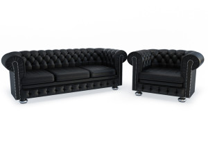 chesterfield sofa and armchair 3D Model