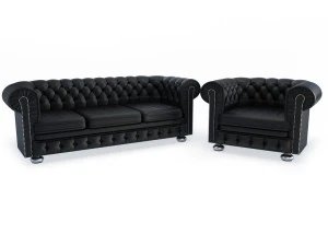 체스터필드 소파와 안락의자 3D 모델