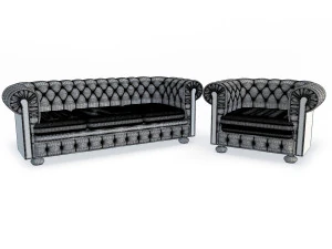 chesterfield sofa and armchair 3D Model