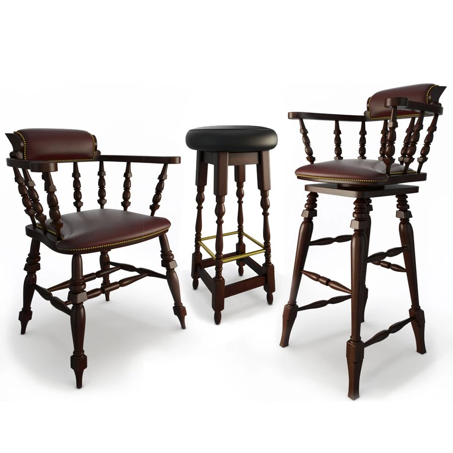 wooden bar seats 3D Model .c4d .max .obj .3ds .fbx .stl .blend 