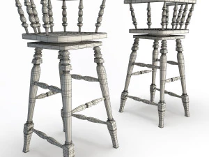 wooden bar seats 3D Model