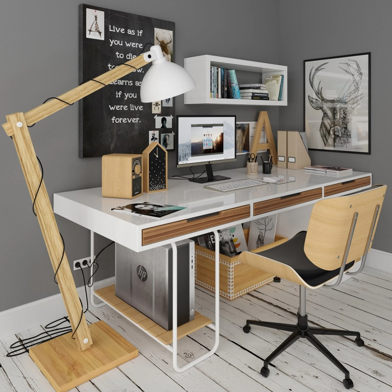 scandinavian desk 3D Model .c4d .max .obj .3ds .fbx .stl .blend 