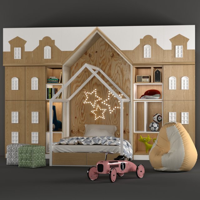 full furniture setchildren 3D मॉडल .c4d .max .obj .3ds .fbx .stl .blend 