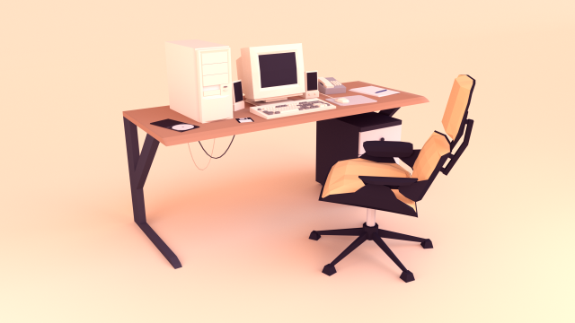 low poly computer desk 3D Model .c4d .max .obj .3ds .fbx .stl .blend 