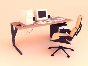 low poly computer desk 3D 모델