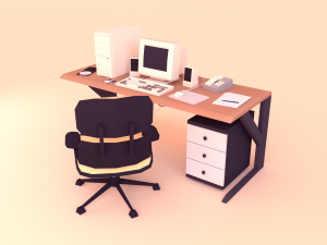 low poly computer desk 3D Model