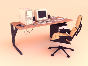 low poly computer desk 3D Model