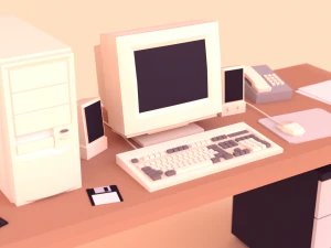 low poly computer desk 3D Model