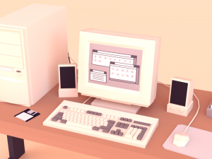 low poly computer desk 3D Model