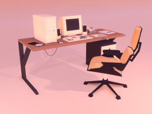 low poly computer desk 3D Model
