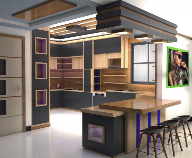 modern kitchen design 3D Model .c4d .max .obj .3ds .fbx .stl .blend 