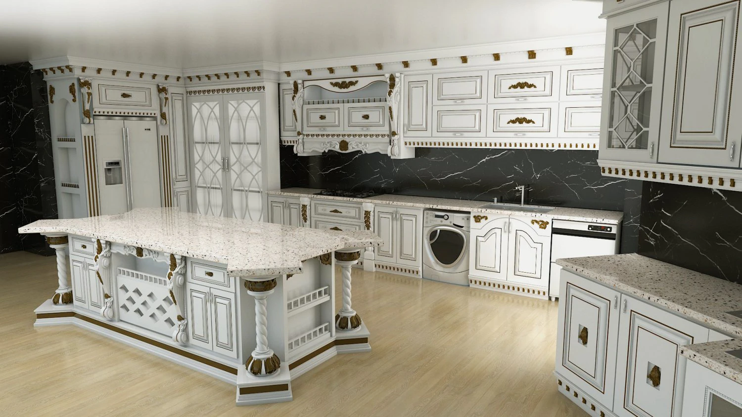 super classic kitchen 3D Model .c4d .max .obj .3ds .fbx .stl .blend 