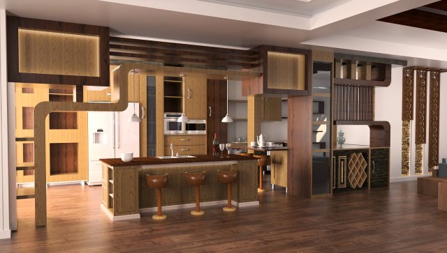 modern kitchen arc Model 3D .c4d .max .obj .3ds .fbx .stl .blend 