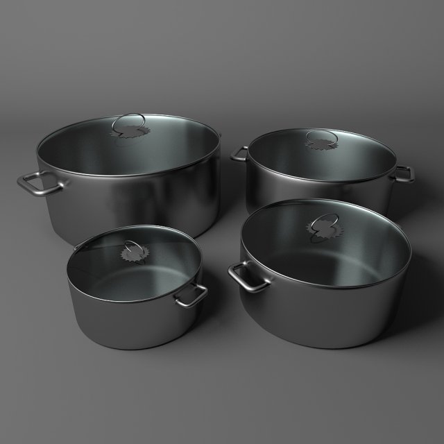 set of sausepans 3D 模型 .c4d .max .obj .3ds .fbx .stl .blend 