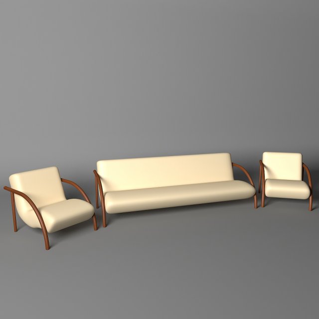 sofa with two armchairs 3D Model .c4d .max .obj .3ds .fbx .stl .blend 