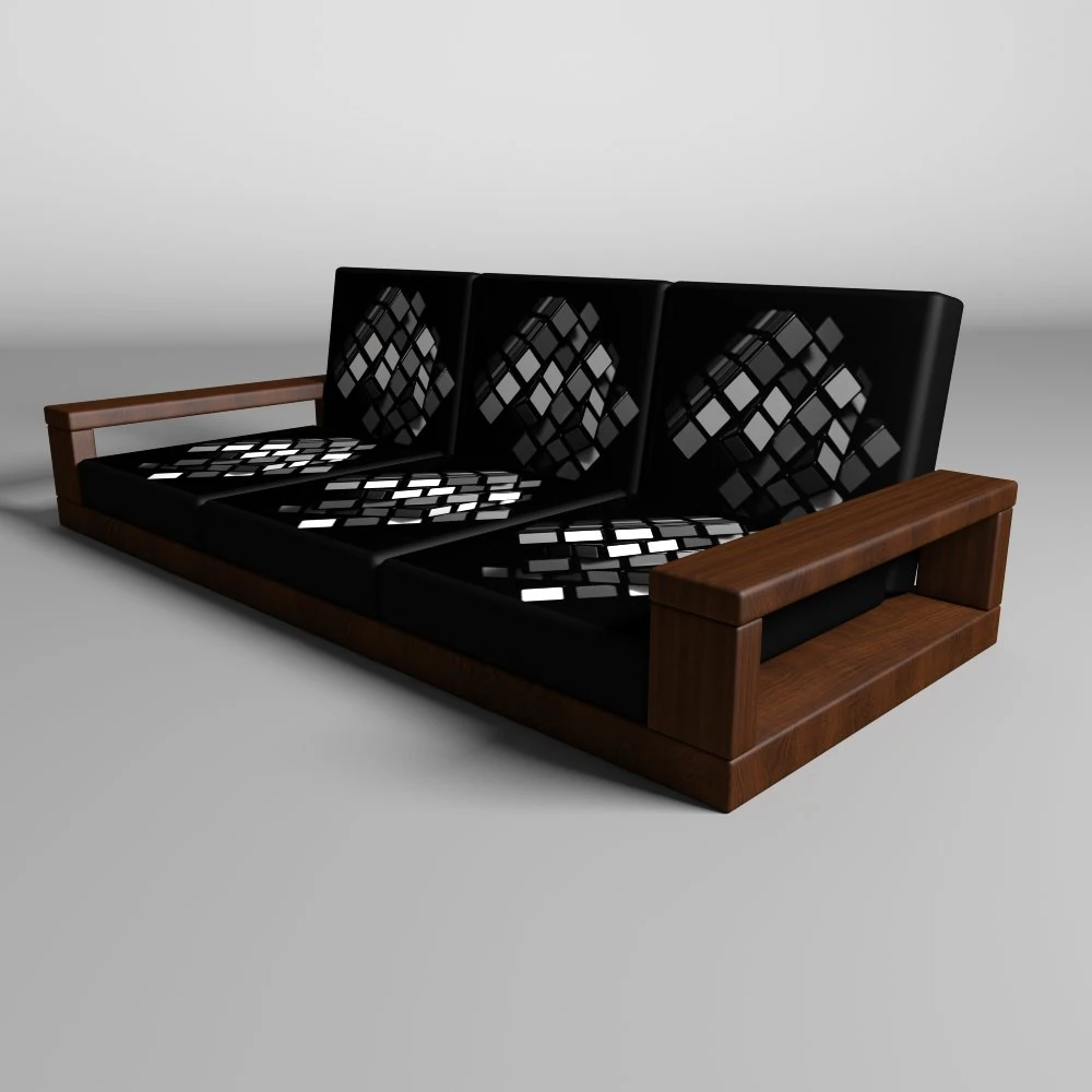 sofa on a wooden base 3D Model .c4d .max .obj .3ds .fbx .stl .blend 