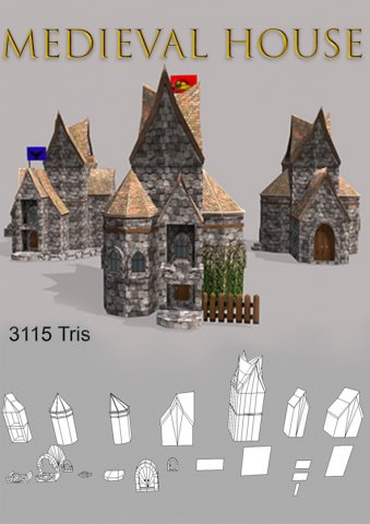 low poly medieval houses 3D Model .c4d .max .obj .3ds .fbx .stl .blend 