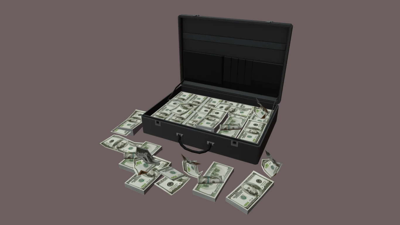 suitcase with money low-poly 3D Model .c4d .max .obj .3ds .fbx .stl .blend 