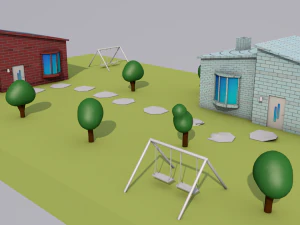 low poly house street 3D Model