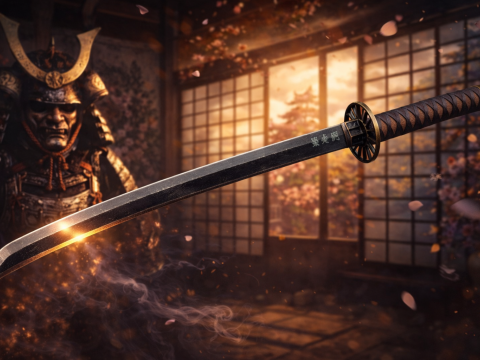 Pedang Samurai Katana Jepang Pisau Katana Poli Rendah Model 3D