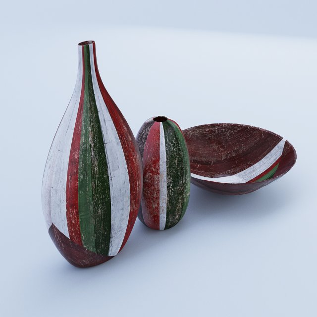 wooden decor - vases and bowl 3D मॉडल .c4d .max .obj .3ds .fbx .stl .blend 