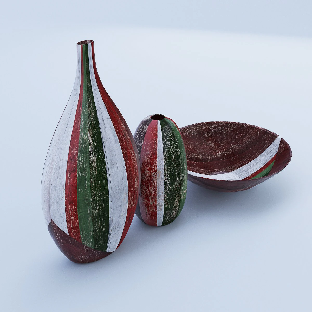 wooden decor - vases and bowl 3D Model .c4d .max .obj .3ds .fbx .stl .blend