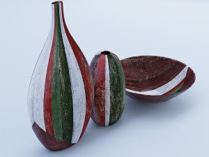 wooden decor - vases and bowl 3D Model