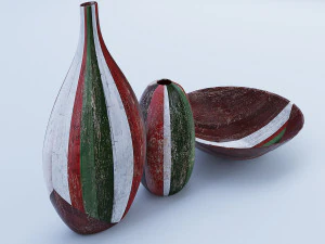 decora&ccedil;&atilde;o em madeira &ndash; vasos e tigela Modelo 3D