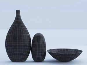 wooden decor - vases and bowl 3D Model