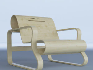 kursi berlengan kayu lapis bengkok Model 3D