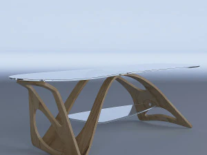 Couchtisch aus Glas und Holz 3D Modell