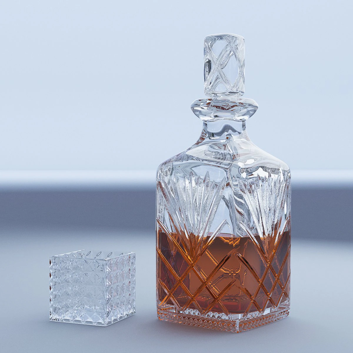 crystal decanter and glass 3D Model .c4d .max .obj .3ds .fbx .stl .blend 
