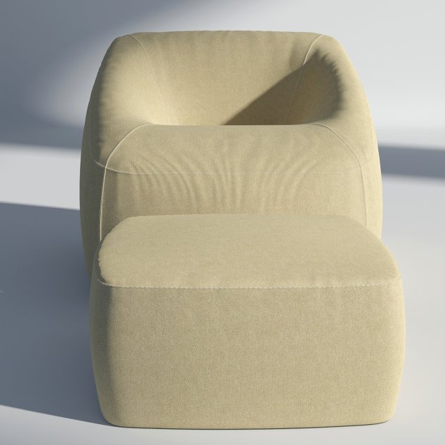 fabric armchair with ottoman 3D Model .c4d .max .obj .3ds .fbx .stl .blend