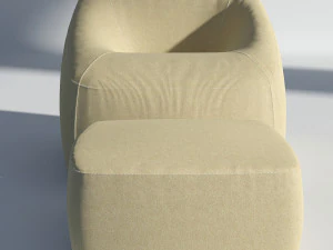 poltrona de tecido com pufe Modelo 3D