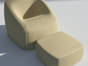 fabric armchair with ottoman Model 3D