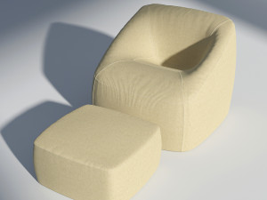 fabric armchair with ottoman Model 3D