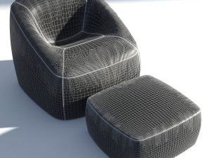 fabric armchair with ottoman Model 3D
