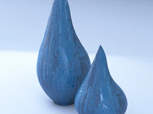 blue wooden vases 3D Model