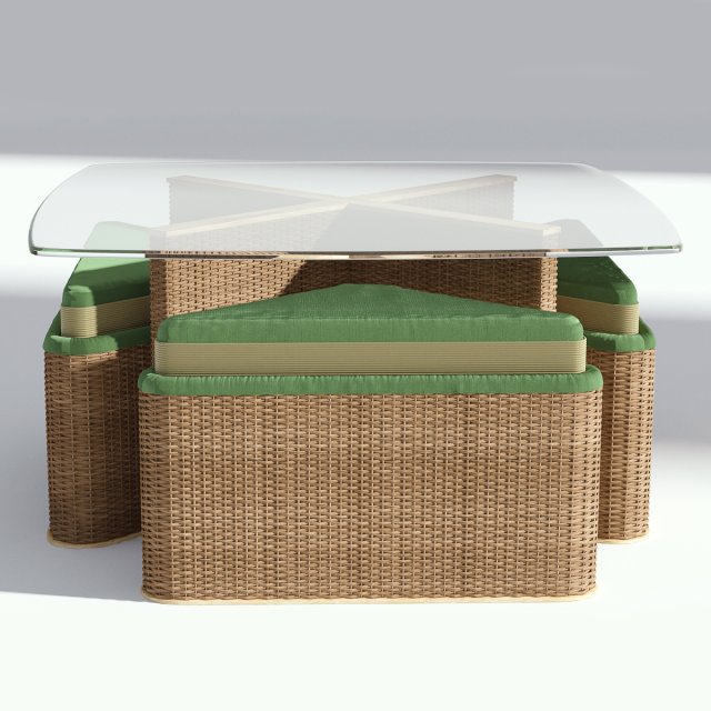 terrace wicker table with seats 3D Model .c4d .max .obj .3ds .fbx .stl .blend 