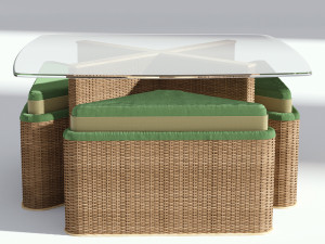 terrace wicker table with seats 3D Model