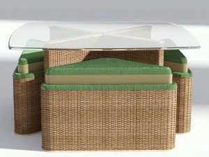 椅子付きテラス籐テーブル 3Dモデル