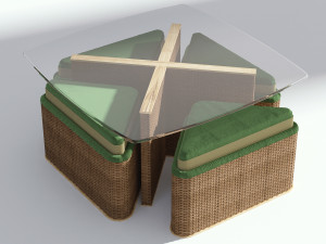 terrace wicker table with seats 3D Model