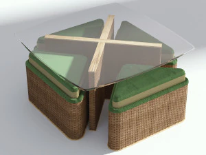 terrace wicker table with seats 3D Model