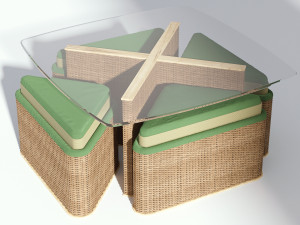 terrace wicker table with seats 3D Model
