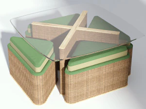 terrace wicker table with seats 3D Model